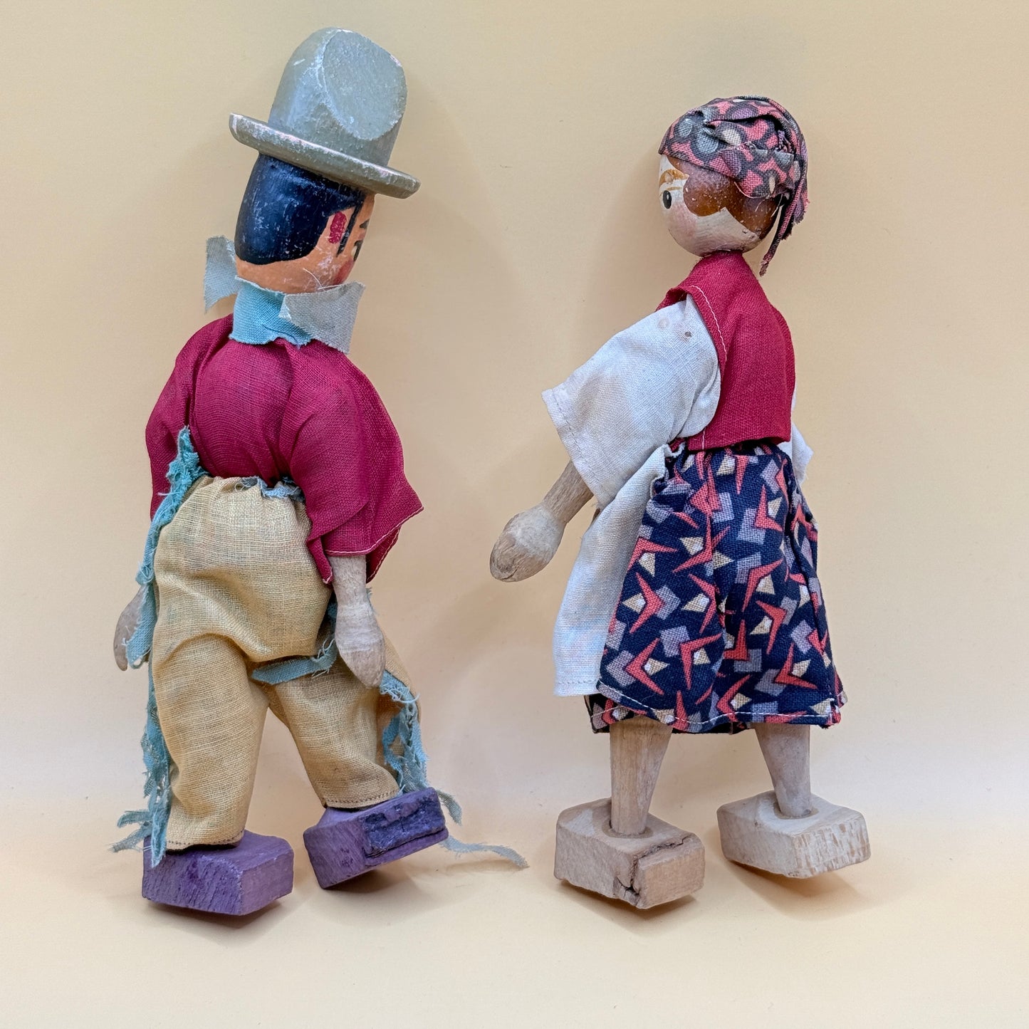 Vintage Wooden Folk Dolls – Set of 2