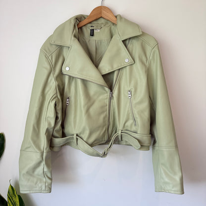 H&M Divided Size M Light Sage Green Faux Leather Biker Jacket