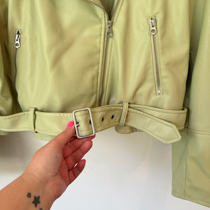 H&M Divided Size M Light Sage Green Faux Leather Biker Jacket
