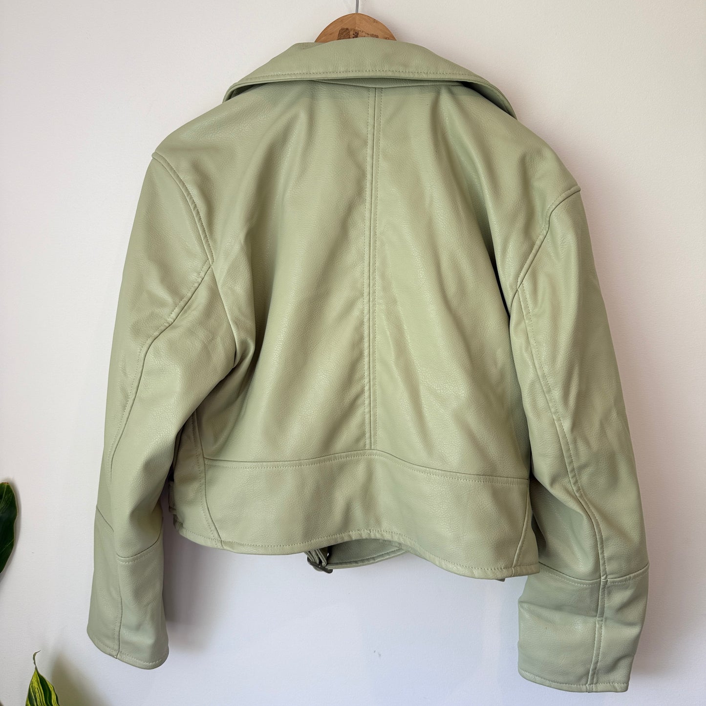 H&M Divided Size M Light Sage Green Faux Leather Biker Jacket