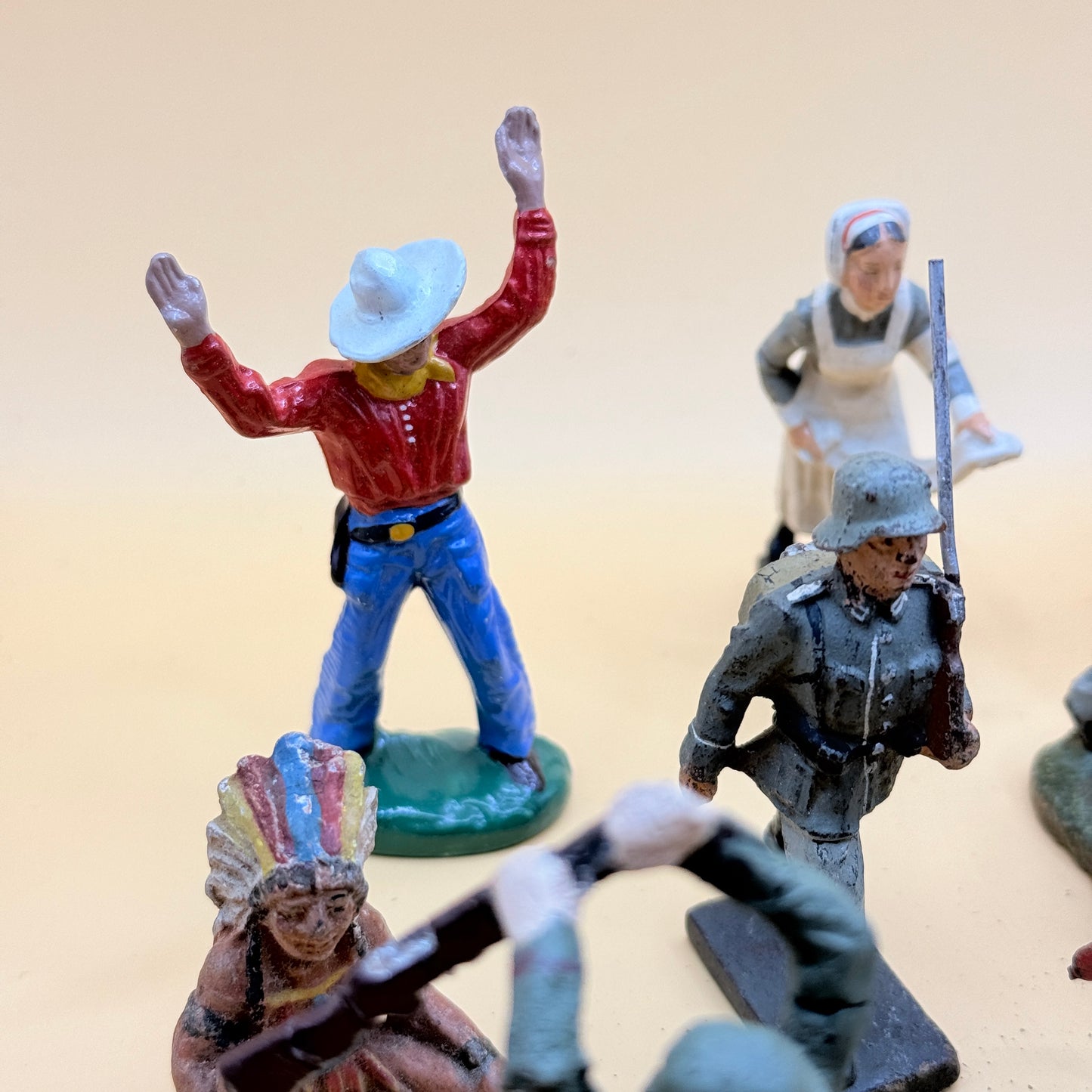 1940s WWII German & Cowboy/Indian Elastolin & Lineol Figurines – Mixed Lot of 18