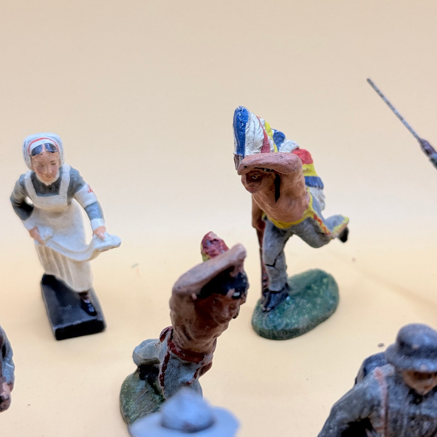 1940s WWII German & Cowboy/Indian Elastolin & Lineol Figurines – Mixed Lot of 18