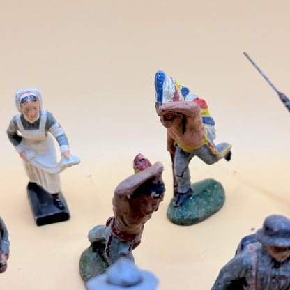 1940s WWII German & Cowboy/Indian Elastolin & Lineol Figurines – Mixed Lot of 18