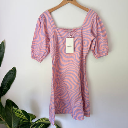 Mane Project Pink Swirl Print Puff Sleeve Mini Dress Size XS