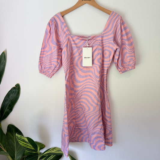 Mane Project Pink Swirl Print Puff Sleeve Mini Dress Size XS