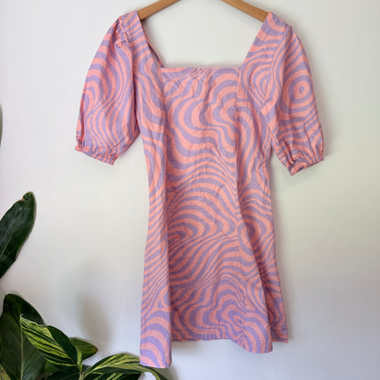 Mane Project Pink Swirl Print Puff Sleeve Mini Dress Size XS