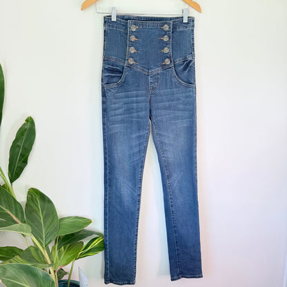 DISH High-Waisted Skinny Jeans – Multi-Button Fly, Size 28