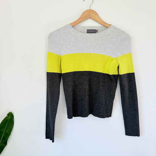 Mirrou Yellow & Black Striped Knit Sweater – Wool Coolmax, Size M