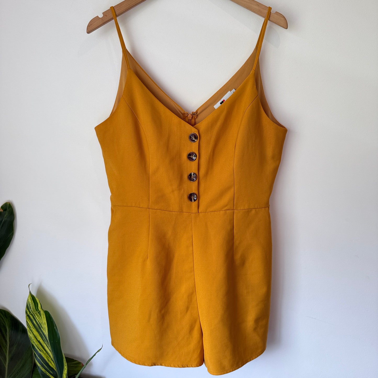 TEMT Size 14 Mustard Yellow Button-Up Short Jumpsuit