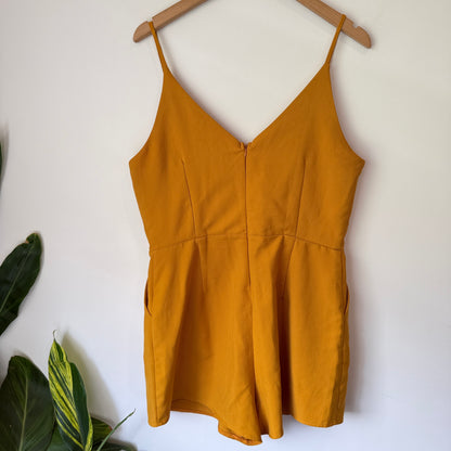 TEMT Size 14 Mustard Yellow Button-Up Short Jumpsuit