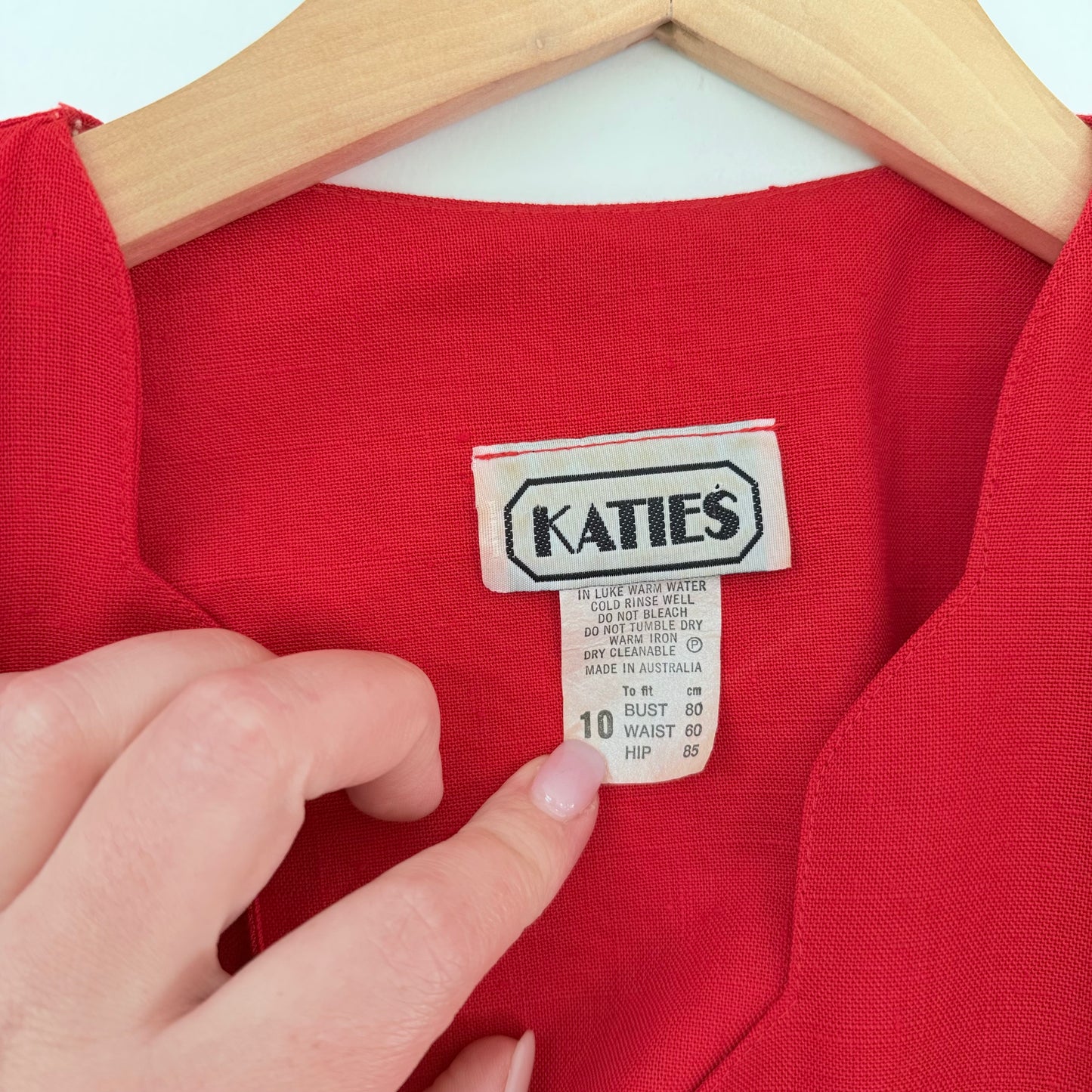 Vintage Katies Red Button-Down Midi Tea Dress – Puff Sleeves, Size 10