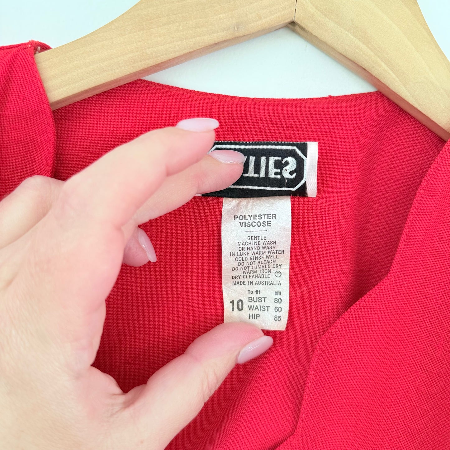 Vintage Katies Red Button-Down Midi Tea Dress – Puff Sleeves, Size 10