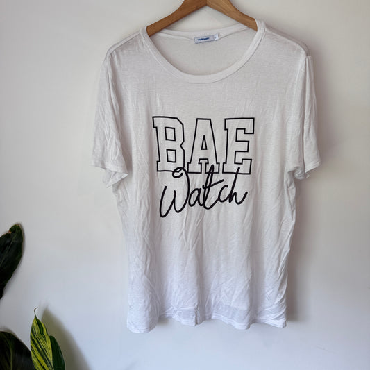 Valleygirl Size L White “BAE Watch” Graphic T-Shirt