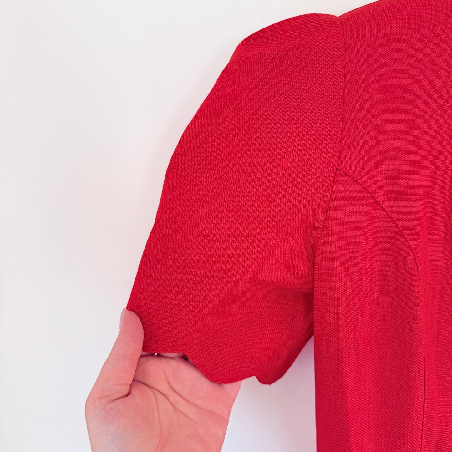 Vintage Katies Red Button-Down Midi Tea Dress – Puff Sleeves, Size 10