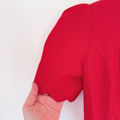 Vintage Katies Red Button-Down Midi Tea Dress – Puff Sleeves, Size 10