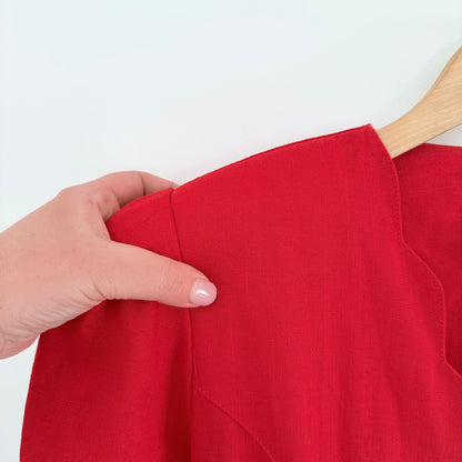 Vintage Katies Red Button-Down Midi Tea Dress – Puff Sleeves, Size 10