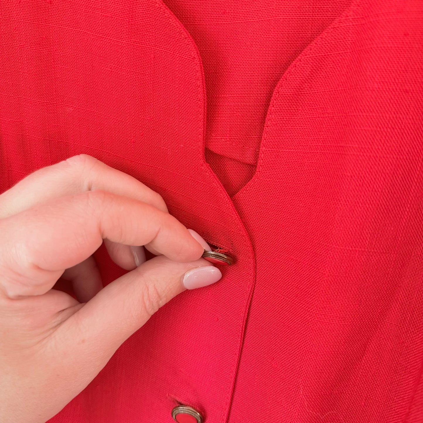 Vintage Katies Red Button-Down Midi Tea Dress – Puff Sleeves, Size 10