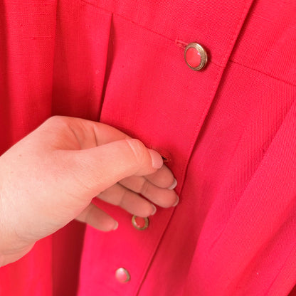 Vintage Katies Red Button-Down Midi Tea Dress – Puff Sleeves, Size 10