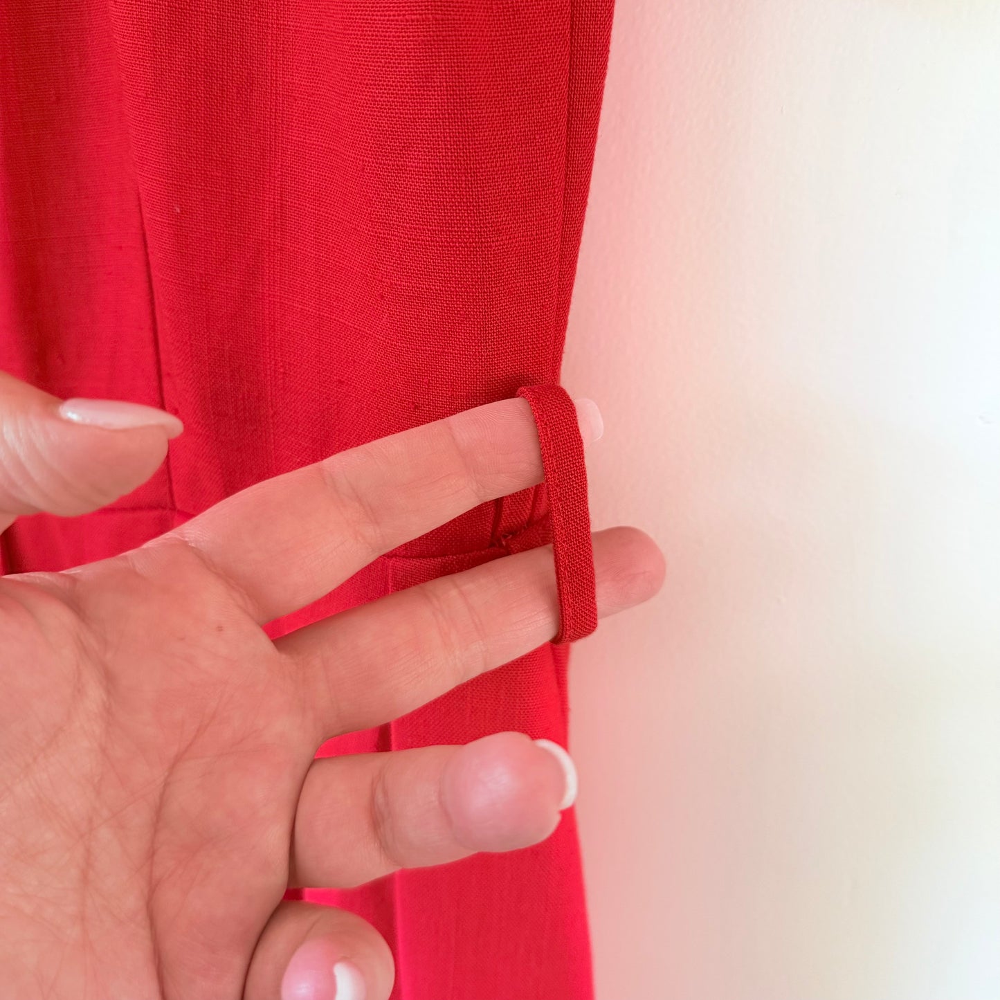 Vintage Katies Red Button-Down Midi Tea Dress – Puff Sleeves, Size 10