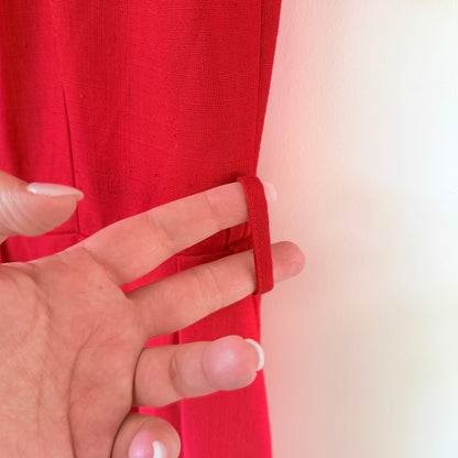 Vintage Katies Red Button-Down Midi Tea Dress – Puff Sleeves, Size 10