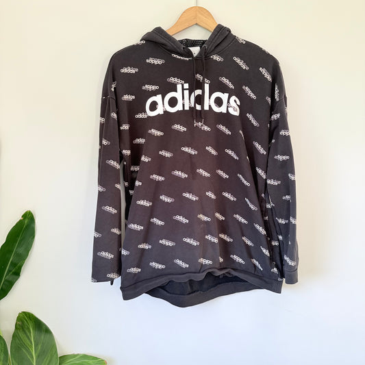 Adidas Favorites Black Hoodie – All-Over Logo Print Style , Size M