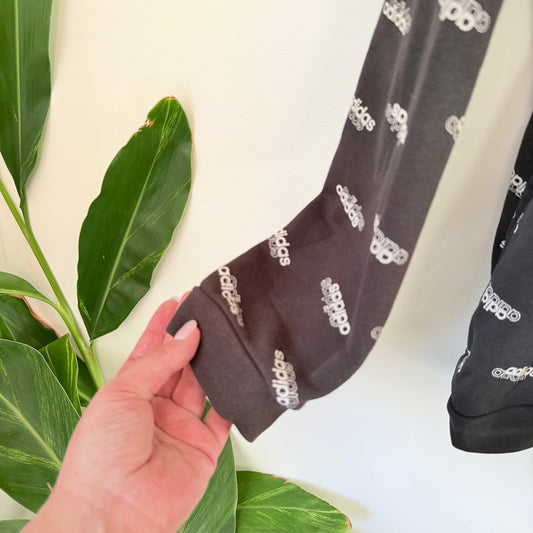 Adidas Favorites Black Hoodie – All-Over Logo Print Style , Size M