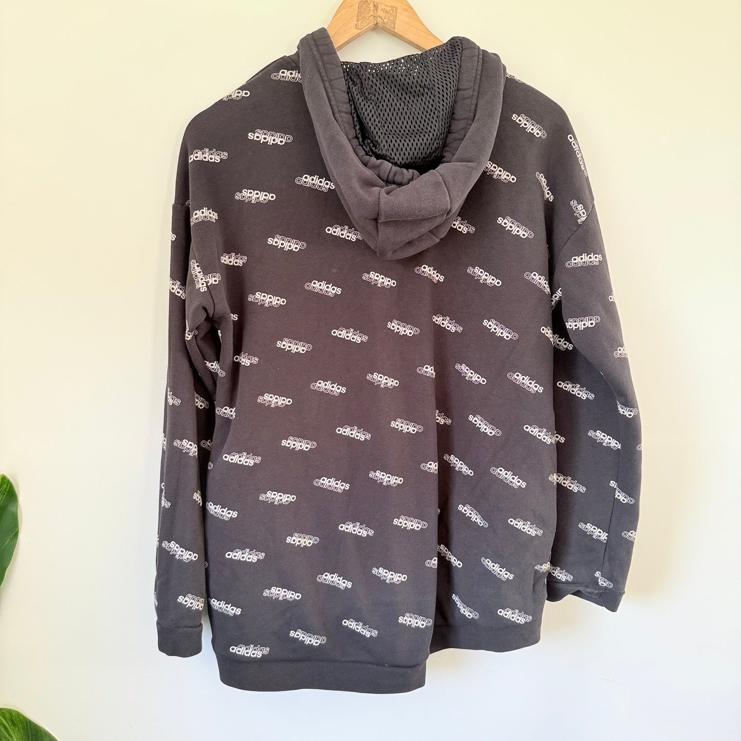 Adidas Favorites Black Hoodie – All-Over Logo Print Style , Size M