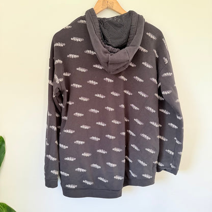 Adidas Favorites Black Hoodie – All-Over Logo Print Style , Size M