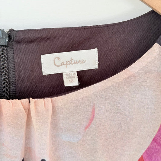 Capture Black Floral Sleeveless Dress – Asymmetrical Hem, Size 8