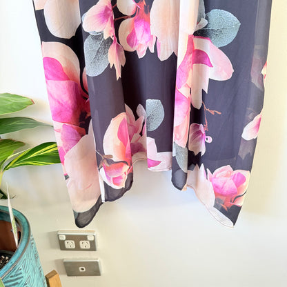 Capture Black Floral Sleeveless Dress – Asymmetrical Hem, Size 8