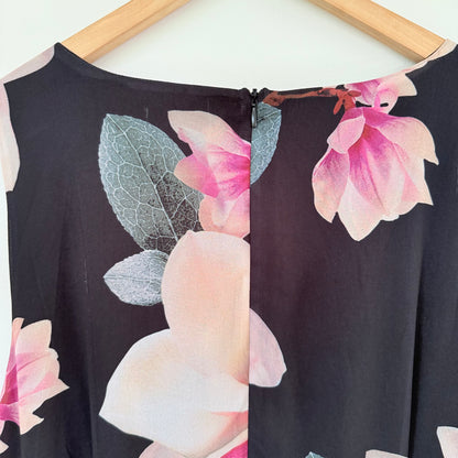 Capture Black Floral Sleeveless Dress – Asymmetrical Hem, Size 8