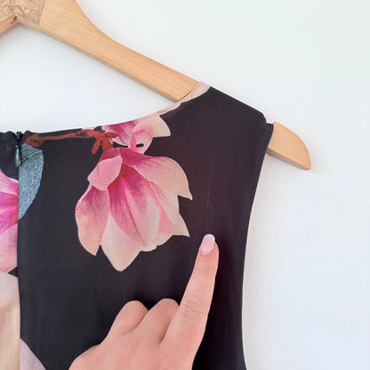 Capture Black Floral Sleeveless Dress – Asymmetrical Hem, Size 8