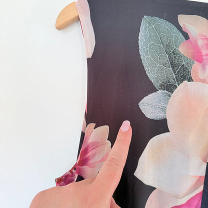 Capture Black Floral Sleeveless Dress – Asymmetrical Hem, Size 8