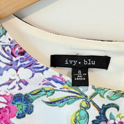 Ivy + Blu White Floral Pencil Dress – Short Sleeve, Size 16