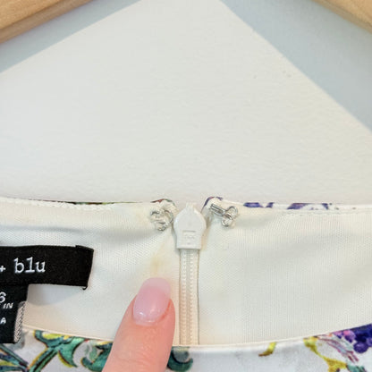 Ivy + Blu White Floral Pencil Dress – Short Sleeve, Size 16