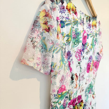 Ivy + Blu White Floral Pencil Dress – Short Sleeve, Size 16