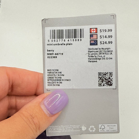 Mini Umbrella Plain Berry by Mountain Warehouse