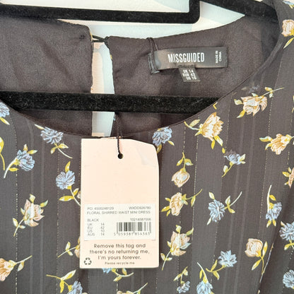 Missguided Floral Shirred Waist Mini Dress Size 14