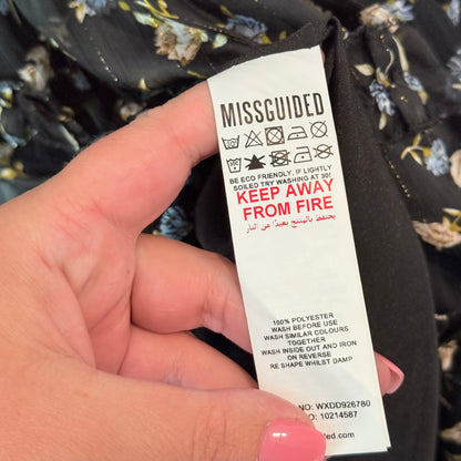 Missguided Floral Shirred Waist Mini Dress Size 14