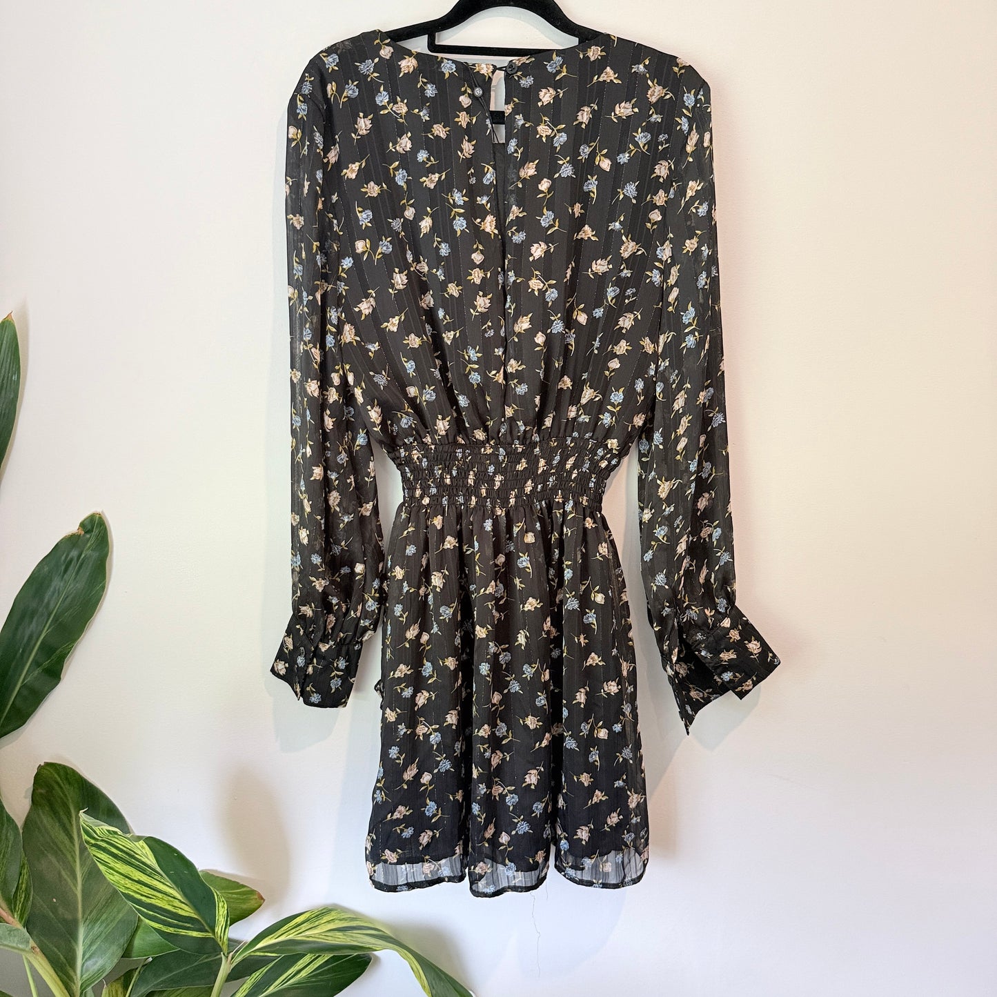 Missguided Floral Shirred Waist Mini Dress Size 14