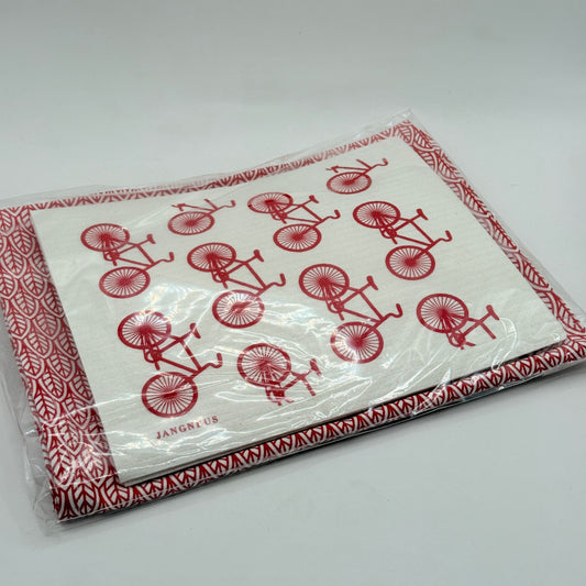 Jangneus Red Bicycle & Leaf Tea Towel Bundle 2-Piece