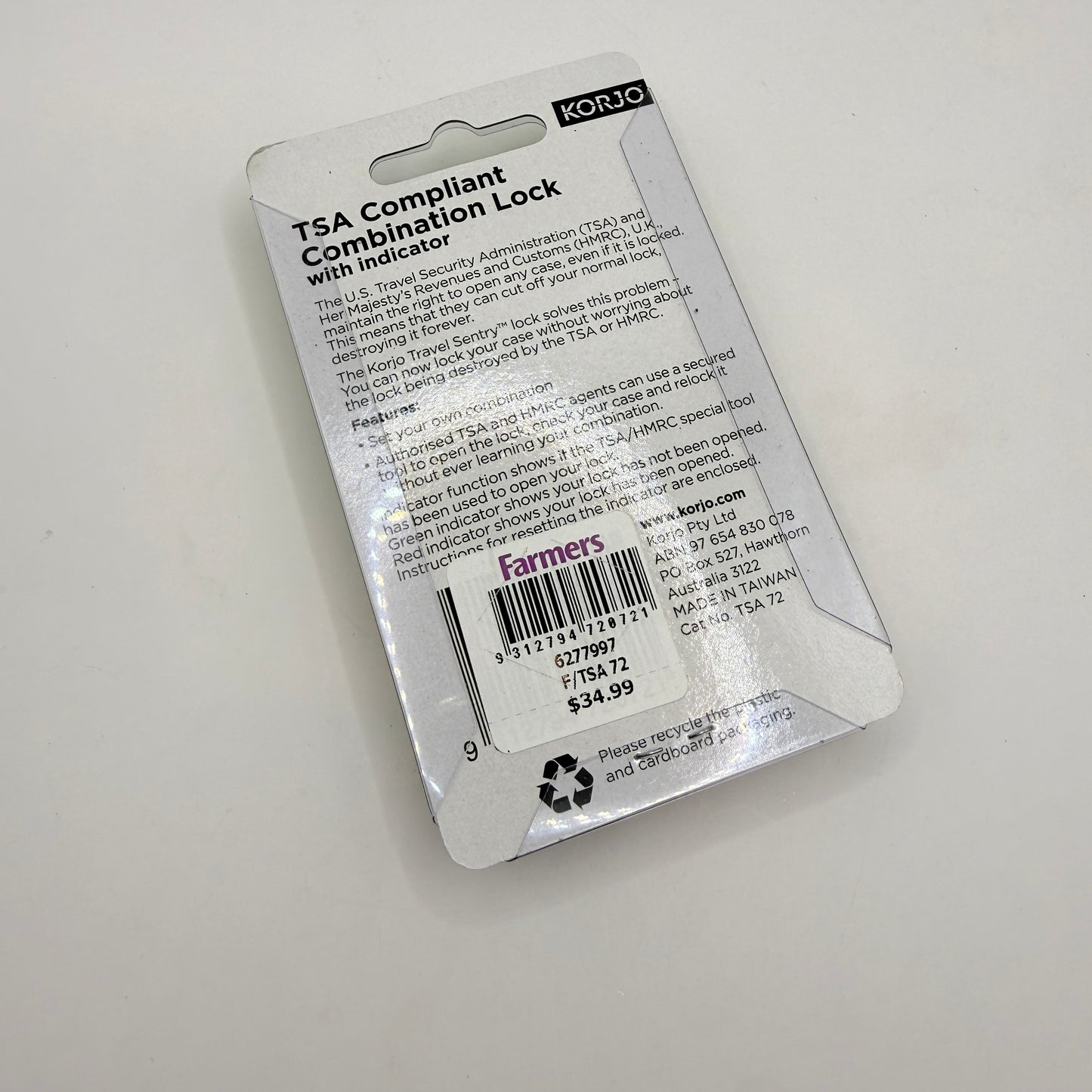 Korjo TSA Combination Lock – with Indicator