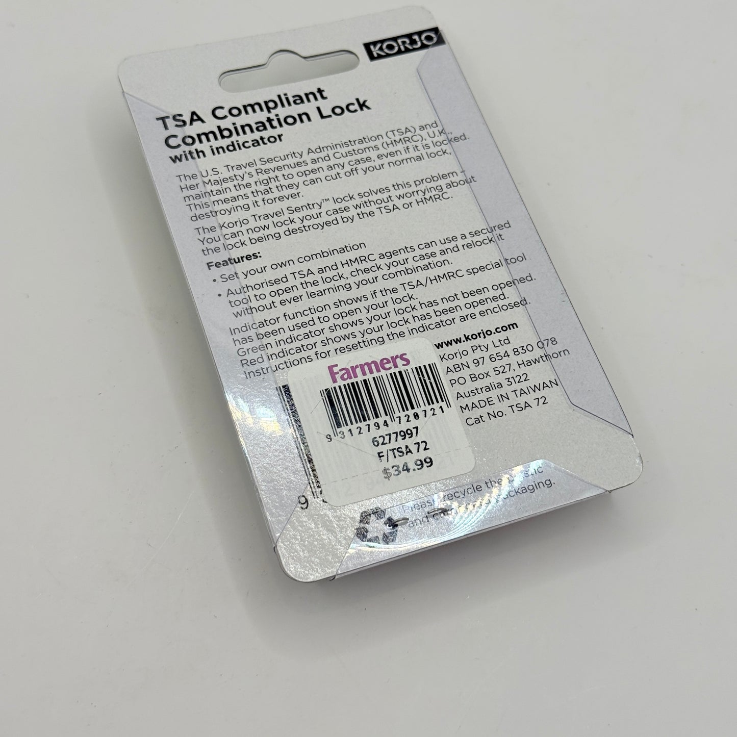 Korjo TSA Combination Lock with Indicator – Single