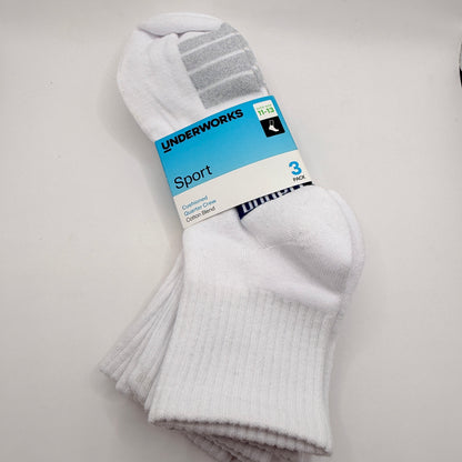 Underworks Sport Cushioned Quarter Crew Socks – 3 Pack- Size 11-13