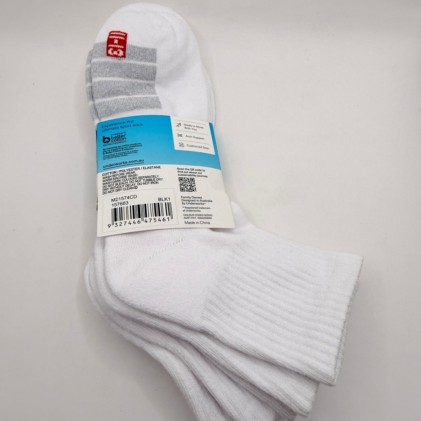 Underworks Sport Cushioned Quarter Crew Socks – 3 Pack- Size 11-13