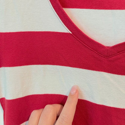 Tommy Hilfiger Red & White Striped V-Neck T-Shirt – Size S