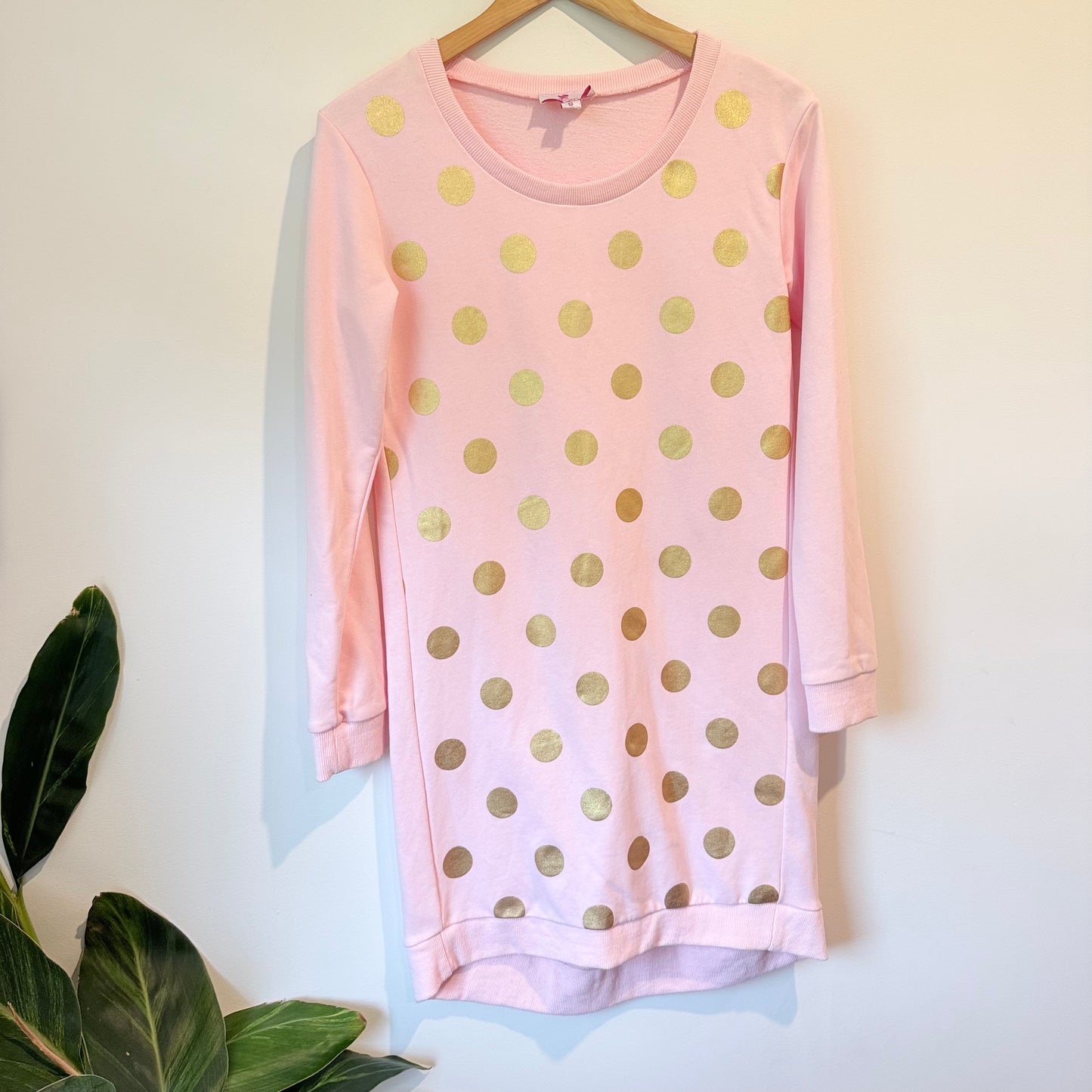 Charlo Pink Polka Cotton Sweatshirt Dress Size 8