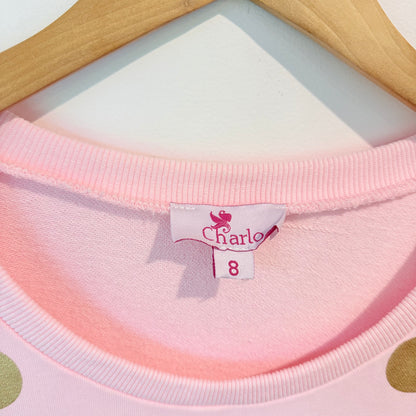 Charlo Pink Polka Cotton Sweatshirt Dress Size 8
