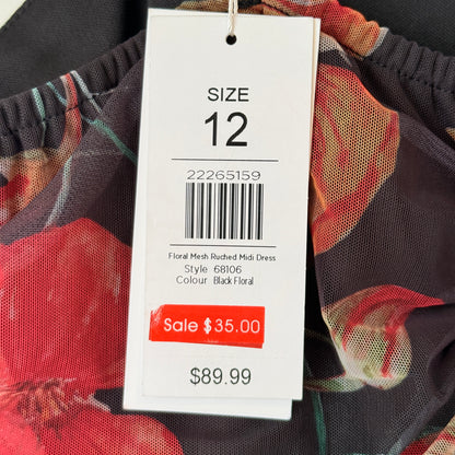 Pagani Floral Mesh Ruched Midi Dress – Size 12