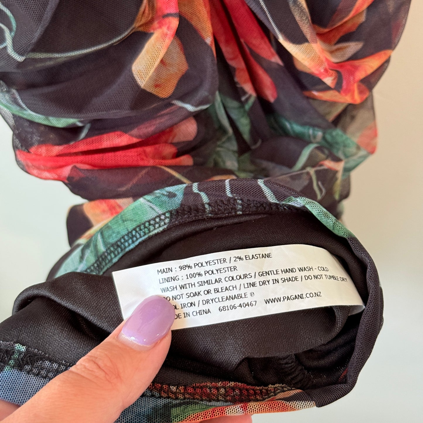 Pagani Floral Mesh Ruched Midi Dress – Size 12